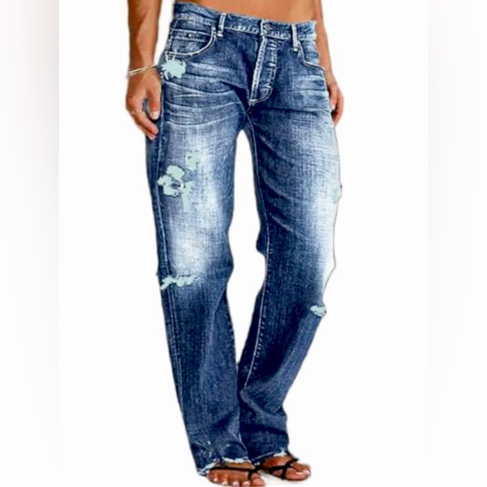Relaxed Straight Leg Distressed Jeans for Women 3XL(16-18)
